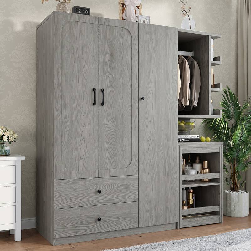 2-Door Wardrobe with Convertible Desk, Multiple Drawers & Hanging Storage
