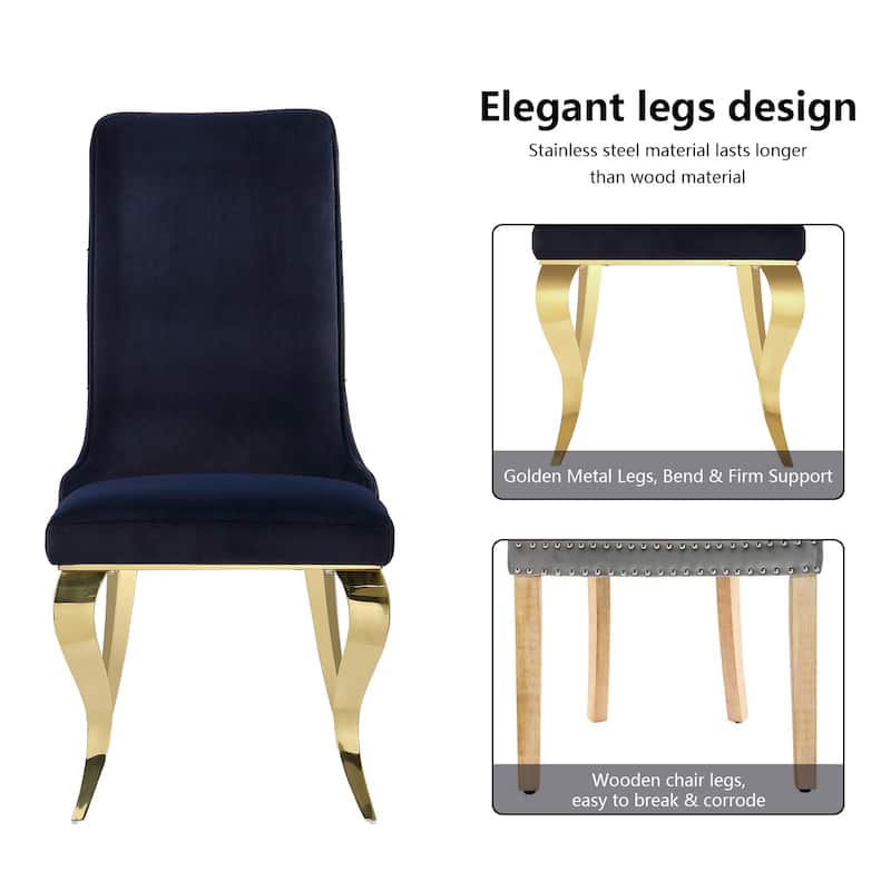 Heavy Duty Dining Chairs with Button Tufted Backrest and Polished Stainless Steel Metal Legs