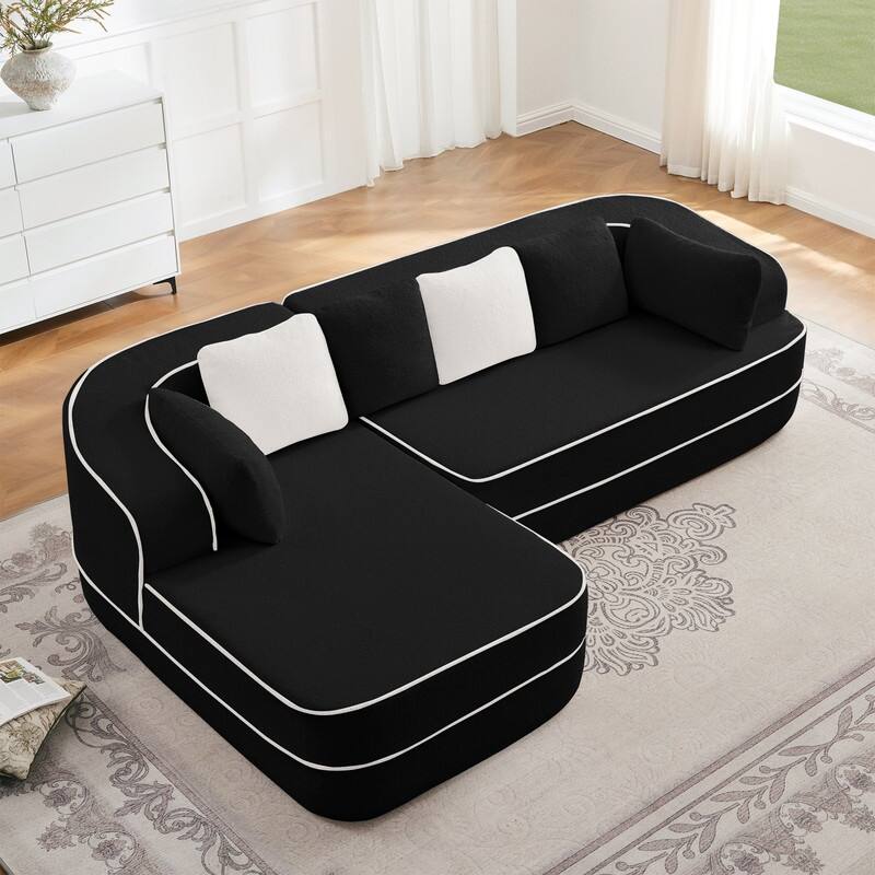 Rossetta 106" Left-Facing Modular L-Shaped Chaise Contrast Color Sectional Teddy Fabric Boneless Sofa