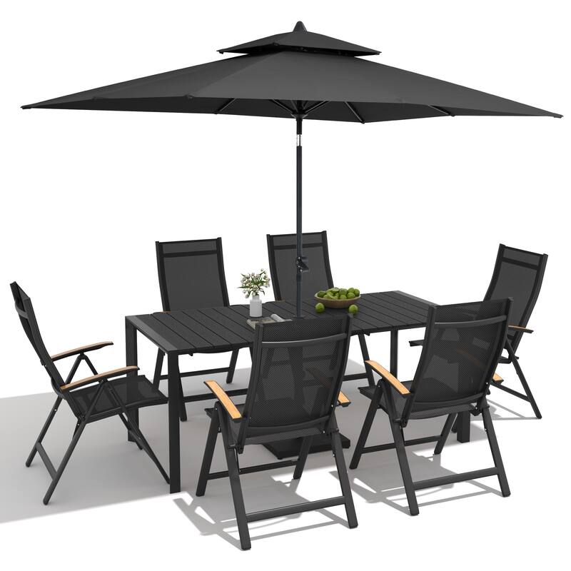 9/11-Piece Outdoor Patio Dining Set Aluminum Dining Table and Chairs w/10 ft Market Umbrella and Base