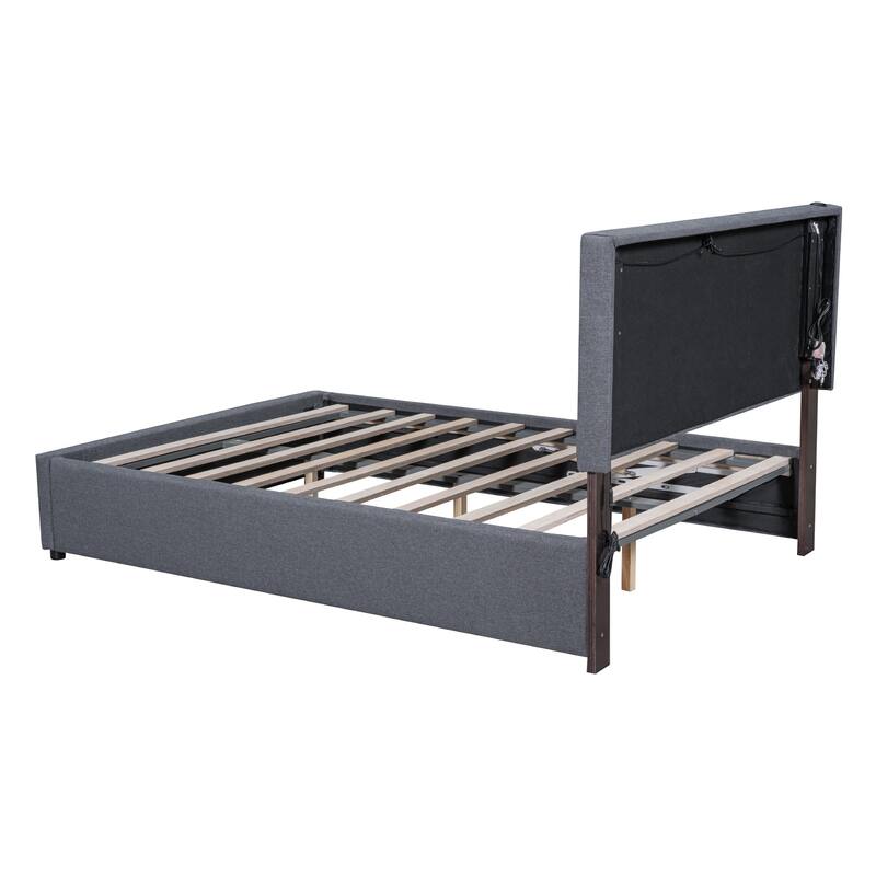Queen Size Storage Bed Wood Platform Bed Frame with Hydraulic Storage