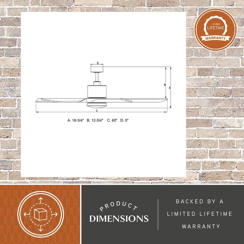 Wedgewood Black Indoor-Outdoor 60-in. DC Ceiling Fan LED Included Light Kit and Remote - 60-in W x 16.75-in H x 60-in D