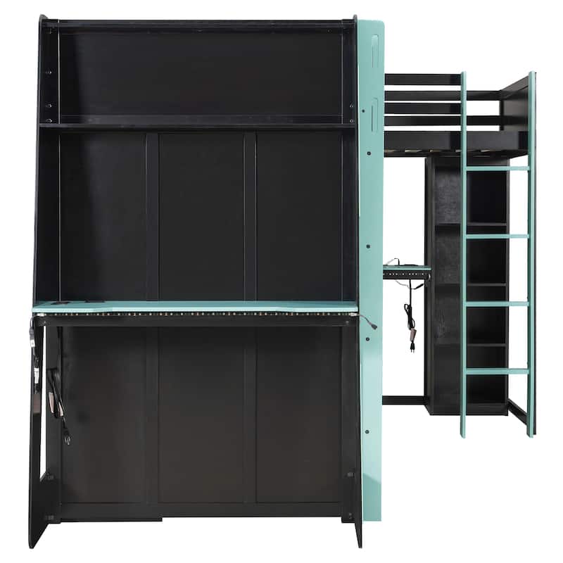 L-Shaped Twin Gaming Bed with RGB Lights, Dual Bed Frame with USB, TV Stand & Reversible Layout