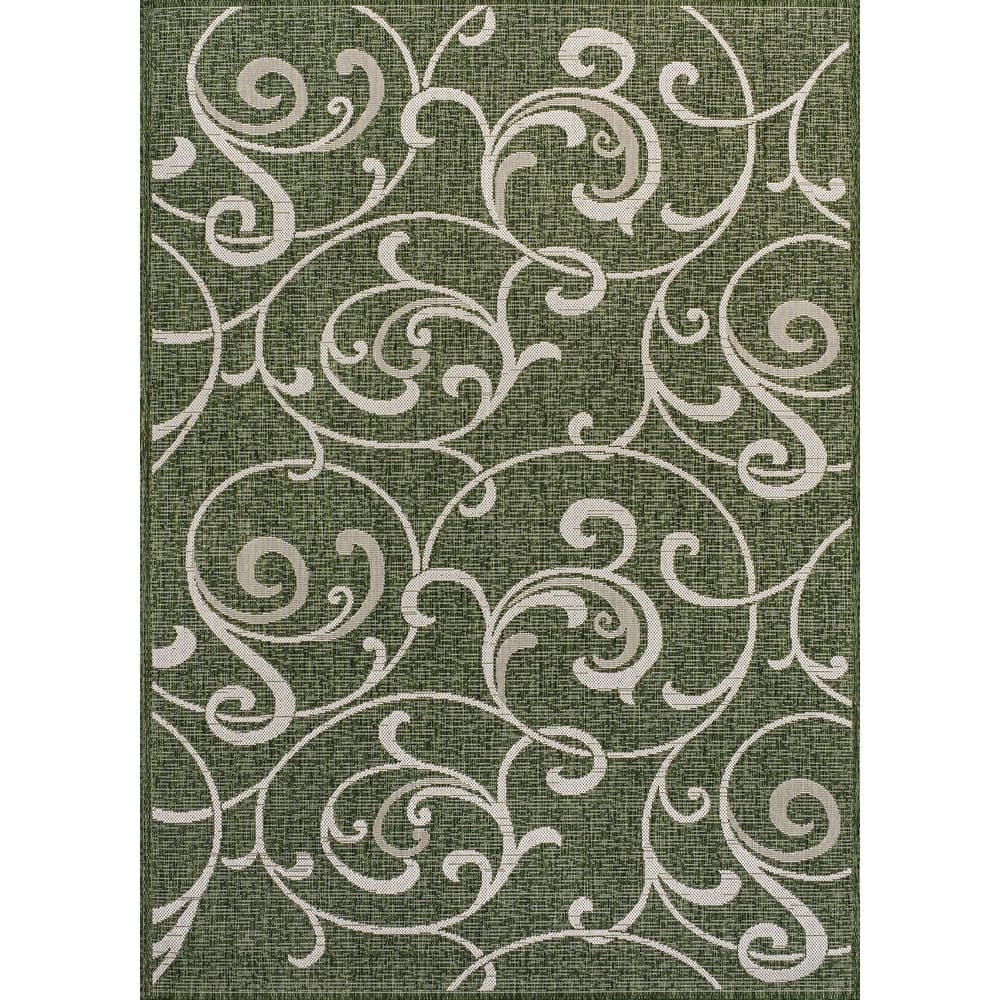 JONATHAN Y Isla Traditional Classic All-Over Scroll Green/Cream Indoor/Outdoor Area Rug
