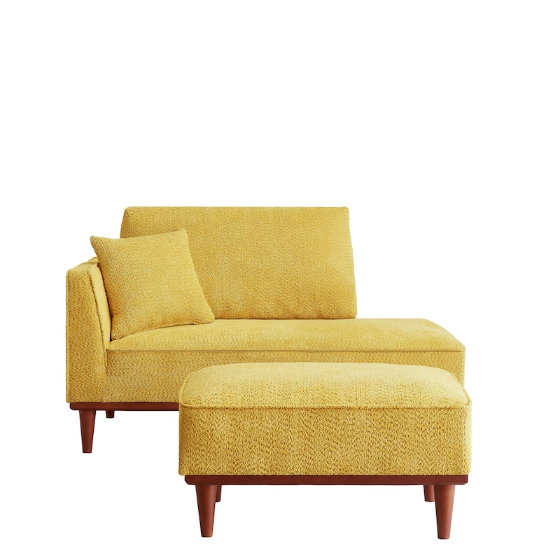 Upholstered Chaise Lounge and Stool for Living Room Bedroom, Quick assembly and maintenance Round wooden legs