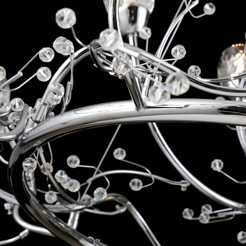 12 - Light Crystal Round Rose Flowers Tree Like Chandelier - Chome