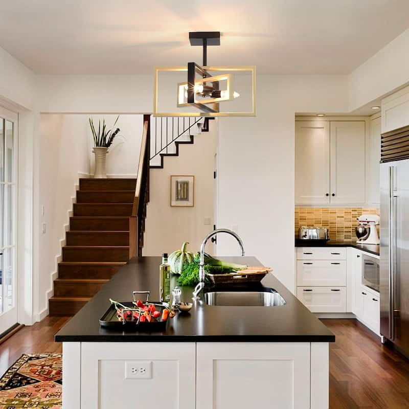 15.8 in. 3-Light Modern Farmhouse Semi-Flush Mount Ceiling Light, Classic Semi Flush Mount Chandelier for Kitchen Dining Room
