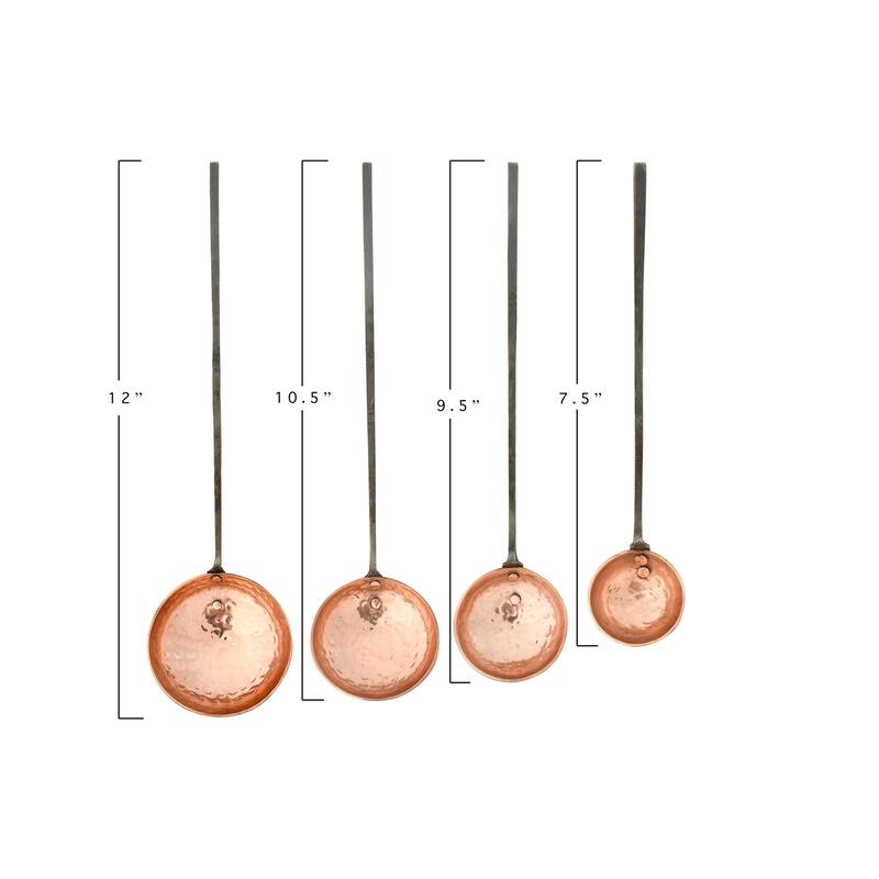Copper Ladles with Hammer Textured Scoops & Smooth Handles (Set of 4 Sizes in Drawstring Bag)