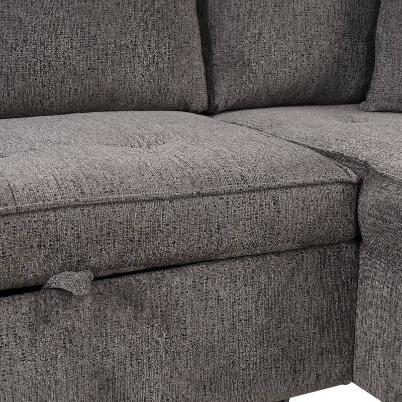 104" Modern L-Shape 3 Seat Reversible Sectional Couch, Pull Out Sleeper Sofa with Storage Chaise and 2 Stools