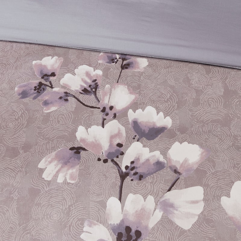 N Natori Sakura Blossom Lilac Cotton Sateen Printed Duvet Cover Set