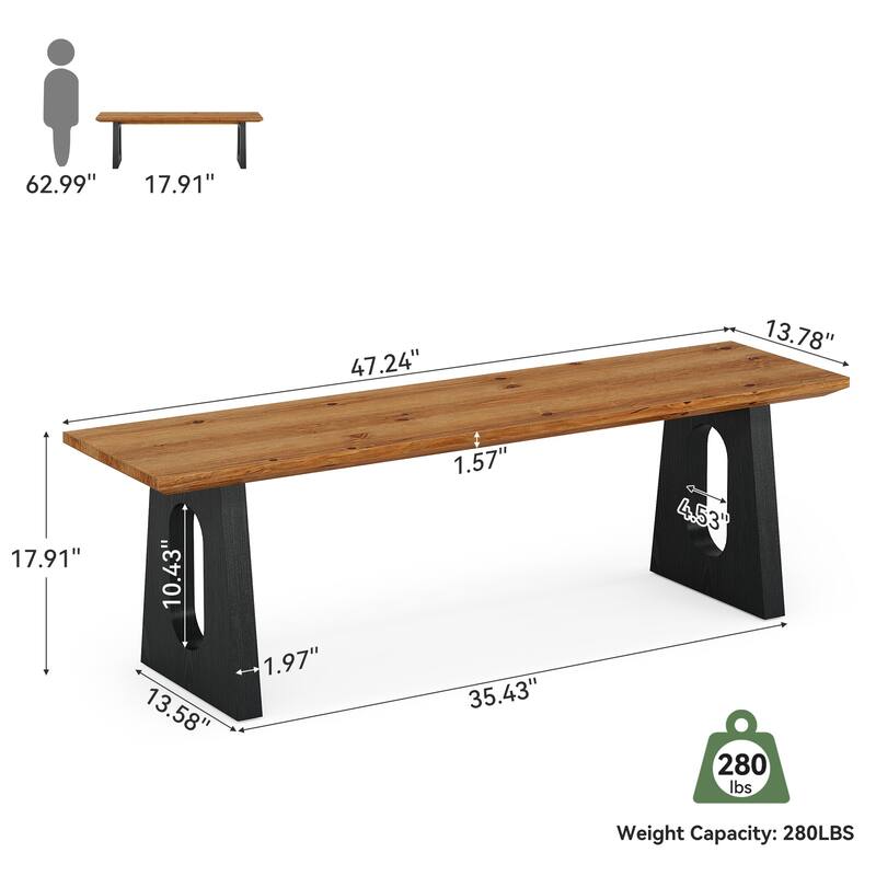 Solid Wood Bench, Rustic Wooden Kitchen Dining Seat with Storage Space for Dining Room