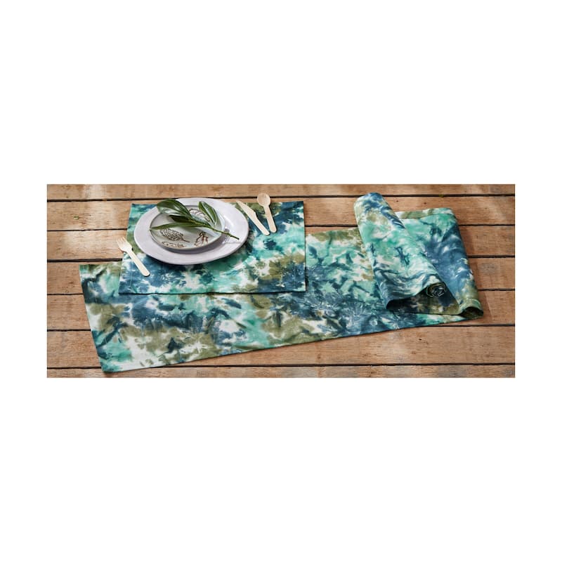 Blue Multi Tie Dye Cotton Placemat - Summer Vibes, Machine Washable, 19" L x 14.5" W, Perfect for Dining