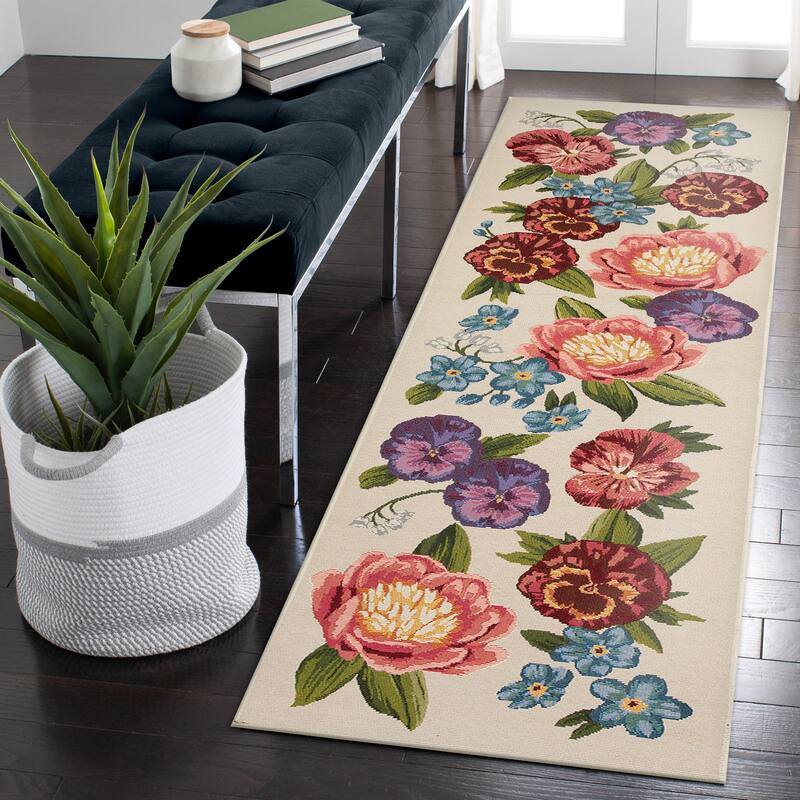 Liora Manne Marina Secret Garden Indoor/Outdoor Area Rug - 1'11" x 7'6" - Cream