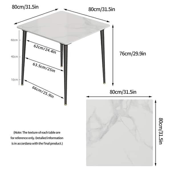 dimension image slide 0 of 3, Modern Slate Kitchen Dining Table with Sintered Stone Top Metal Legs (Table Only) - 31.5x31.5x30 inch