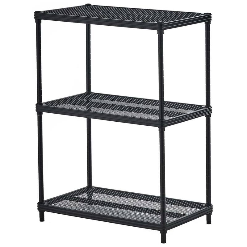 Design Ideas MeshWorks 3 Tier Full-Size Metal Storage Shelving Unit Rack, White - Black