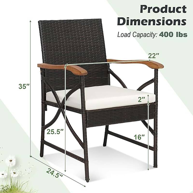 2/4PCS Patio Wicker Dining Chairs w/ Soft Cushions Armchairs