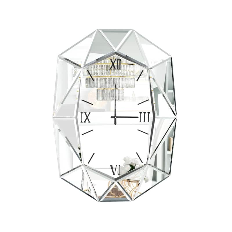 Mirrored Wall Clock Decorative Vanity Mirror Beveled Frame Edge - 29"x40"