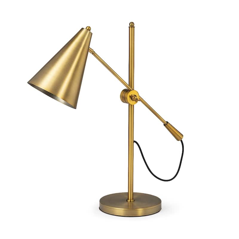Gold Metal Lamp Base with Swing Arm Slip UNO Fitter In-Line Switch - 8.5” x 27” x 26” (D x W x H) - Gold