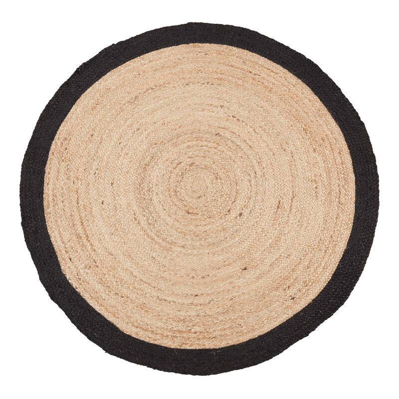 Rustic Jute Woven Floor Rug - 48" - Black/Natural