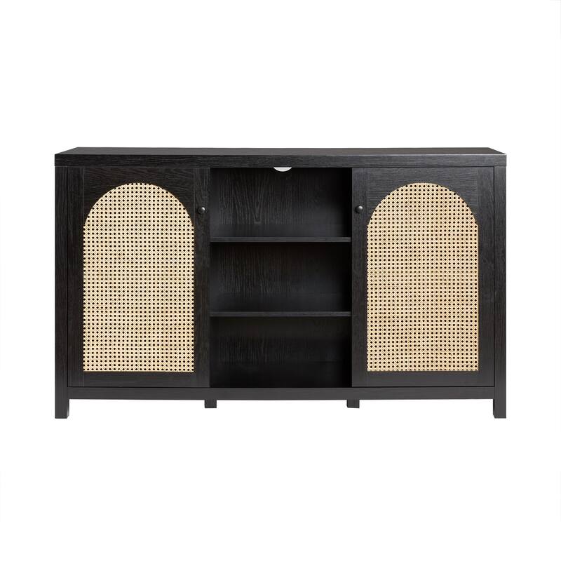 Transitional 58" 2-Door Sideboard with Arched Rattan Panels for Living Room, Bedroom and Office
