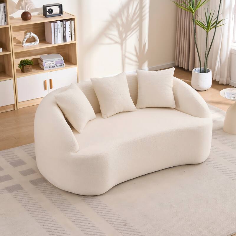 LY-049S Curved Modern Boneless Sofa Loveseat, Backrest Upgrade - Off White