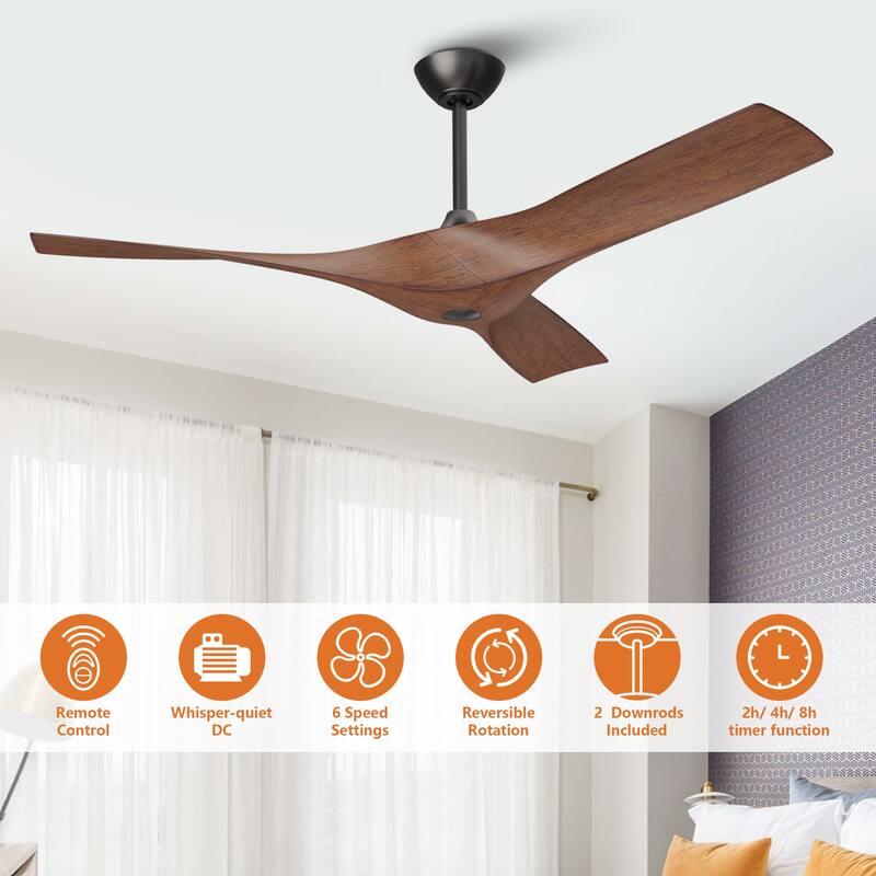 52-inch Nautical Walnut 3-Blade Propeller Ceiling Fan with Remote for Patio