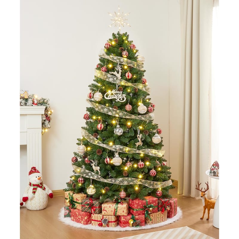 5ft/6ft/7ft Artificial Christmas Tree with Flame-retardant PVC and Metal Base - Wood