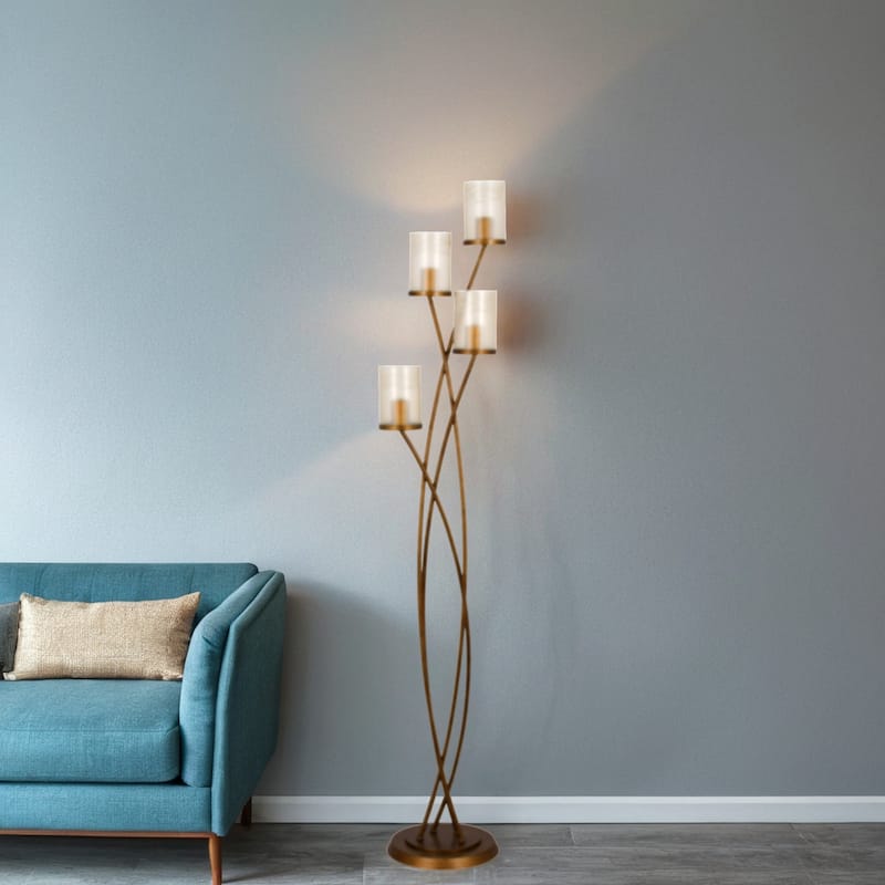 70" 4-Light Metal Floor Lamp, Painted Antique Gold