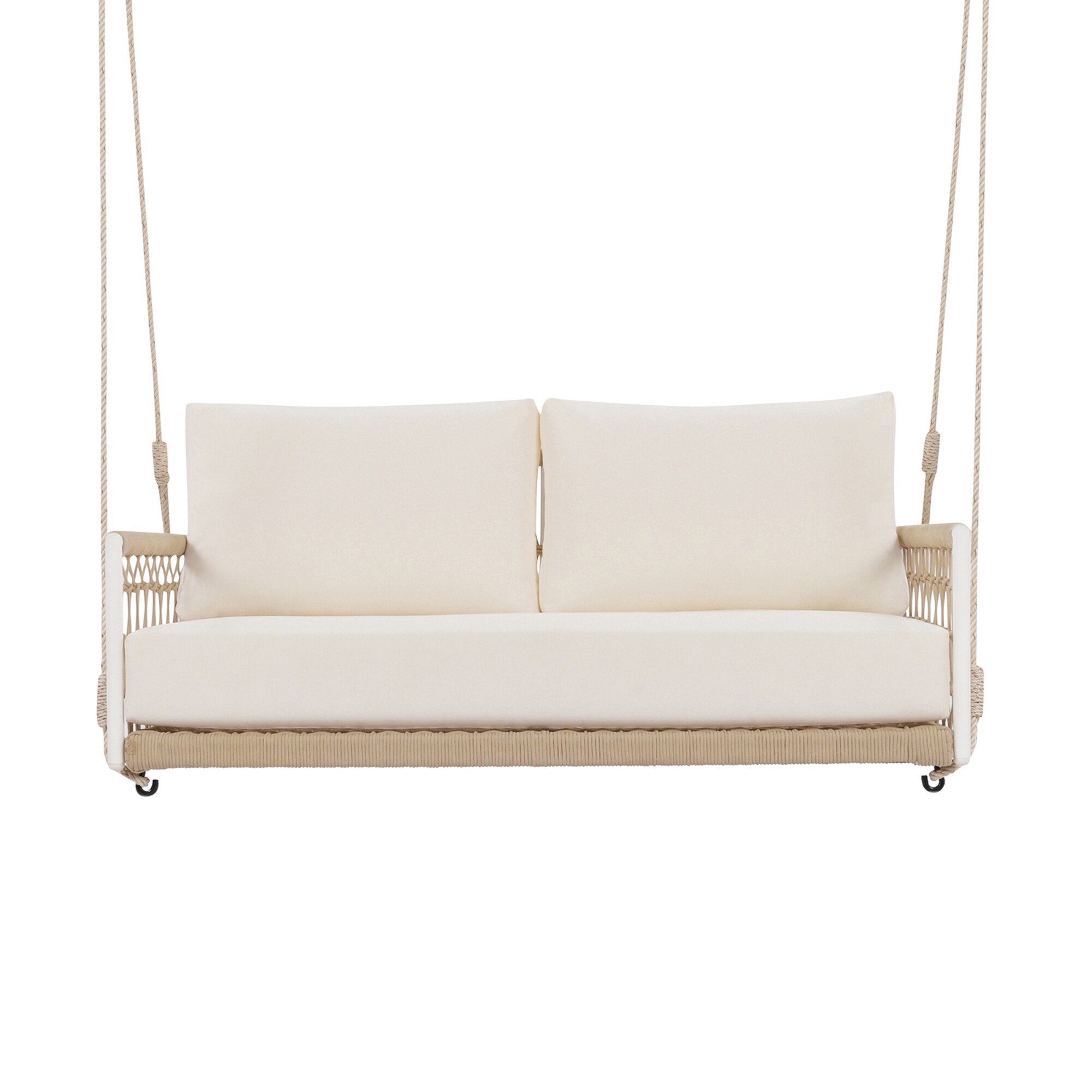 Outdoor Swing Sofa with Soft Cushions Two Person Seating for Patio Courtyard Elegant Iron Frame with Woven Rope Surface Bed Bath Beyond 40522422