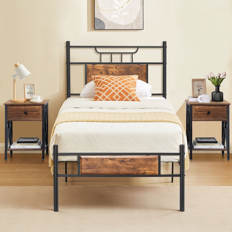 Taomika Mid Century 3-Pieces Bed and Nightstands Sets