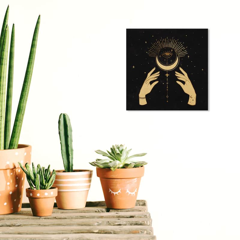 Wynwood Studio Canvas Abstract Celestial Hands 1 Gold and Bohemian & Eclectic Wall Art Canvas Print - 12 x 12