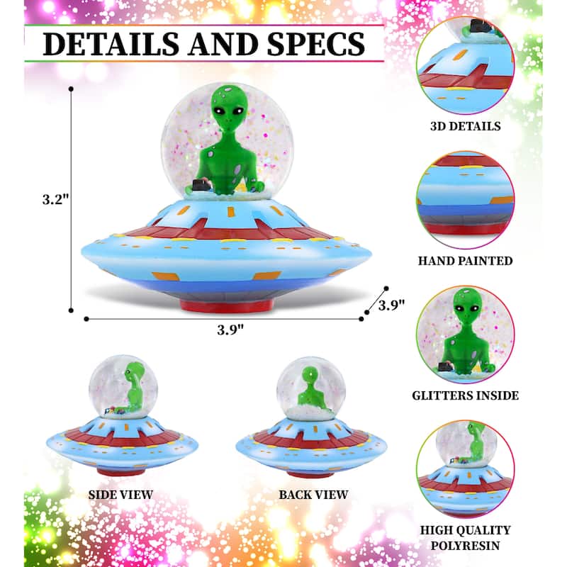 CoTa Global Alien Snow Globe Figurine with Sparkling Glitter - 45mm - 3.9″Lx3.9″Wx3.2″H