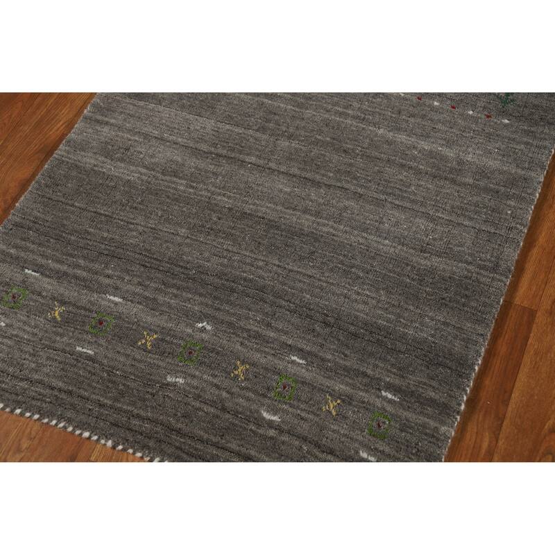 Gray Tribal Gabbeh Indian Runner Rug Handmade Wool Carpet - 2'6" x 9'6"