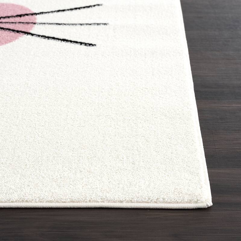 Abani Play Contemporary Pink and Yellow Kitten Indoor Area Rug