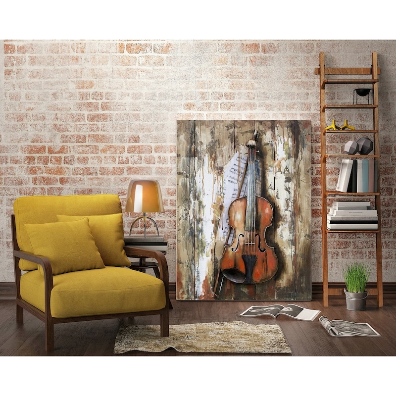 Violin Viola 3D Metal Cutout On Wood Canvas Painting Wall Art Hanging Decor