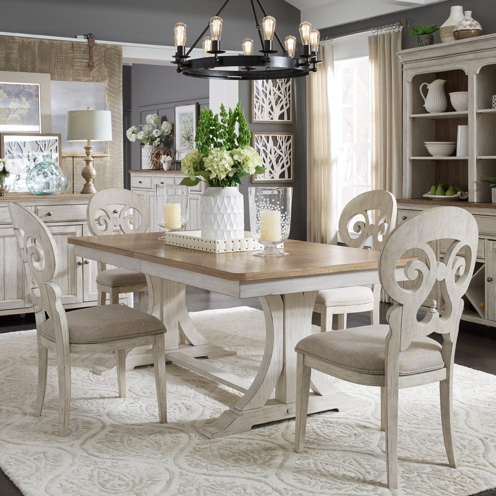 Antique white dining room table and chairs sale