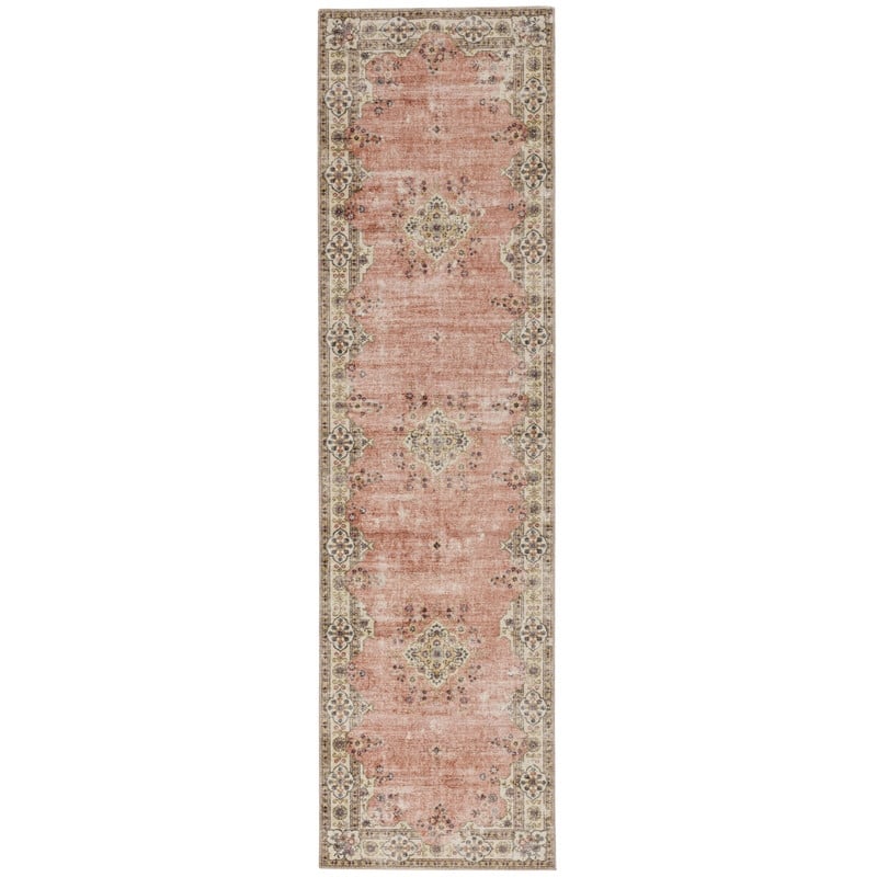 Blanton Machine Washable Floral Pastel Pink/Ivory Area Rug - 2' x 8'