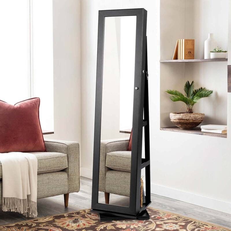 Costway 360degree Rotatable Jewelry Cabinet 2-in-1 Lockable Mirrored - See Details