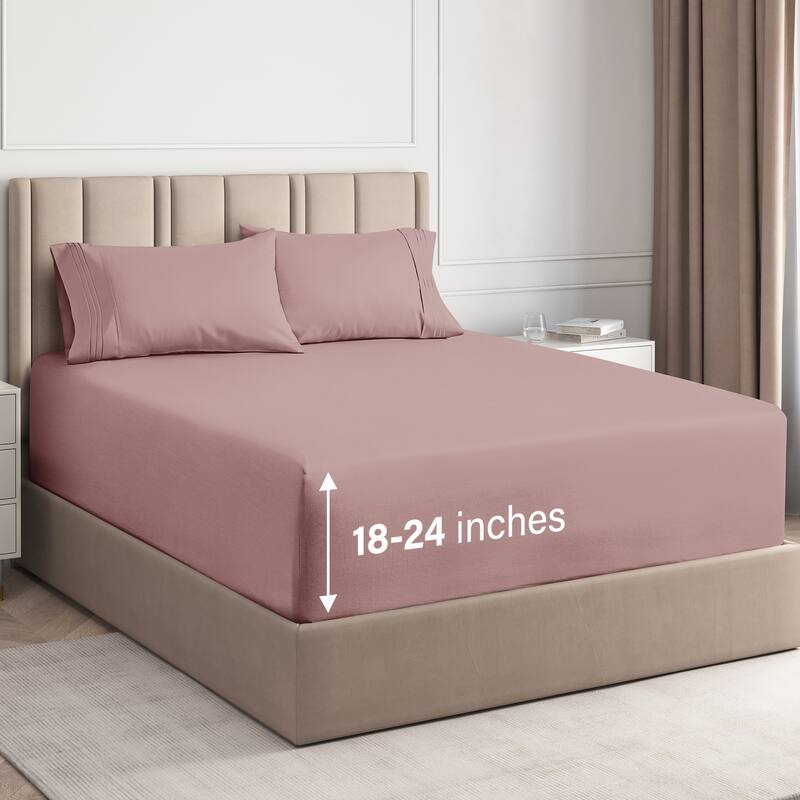CGK Linens 4 Piece Solid Microfiber Extra Deep Pocket Bed Sheet Set - King - Mauve