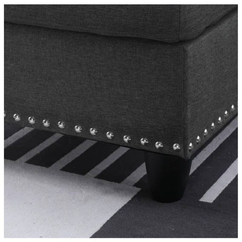 Modern Built-in Cup-holders Console Linen Sectional Sofa with 2 Pillows