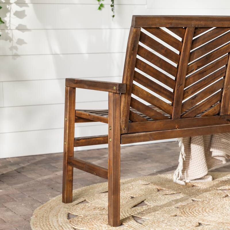 Walker Edison Acacia Wood Outdoor Chevron Love Seat