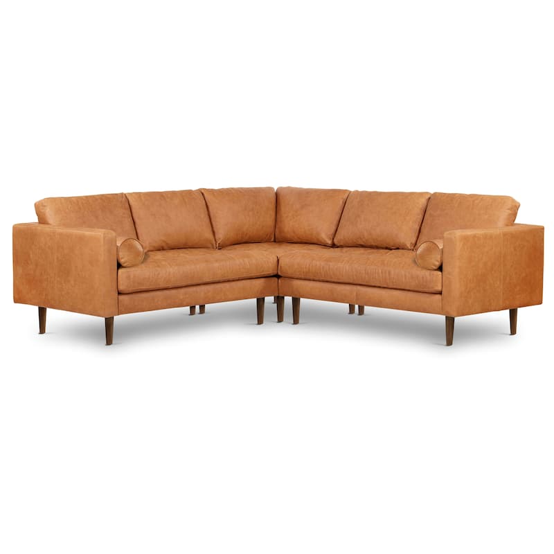 Poly & Bark Napa 98" Corner Sectional Sofa - Full Grain Genuine Italian Leather - Cognac Tan