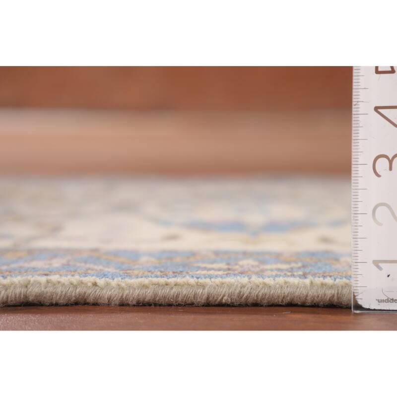 Ivory & Blue Oushak Indian Runner Rug Handmade Wool Carpet - 2'7"x 7'8"