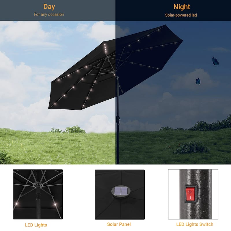 LIVOOSUN LED 10FT LED 3-layer Patio Umbrella with UPF50+, Tilt Function, and Wind-Resistant Design——Experience Outdoor Comfort