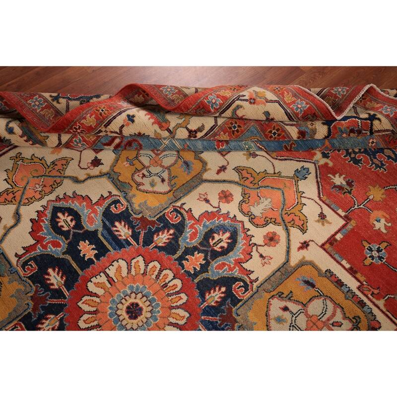 Vegetable Dye Heriz Serapi Area Rug Handmade Orange Wool Carpet - 9'2" x 11'10"