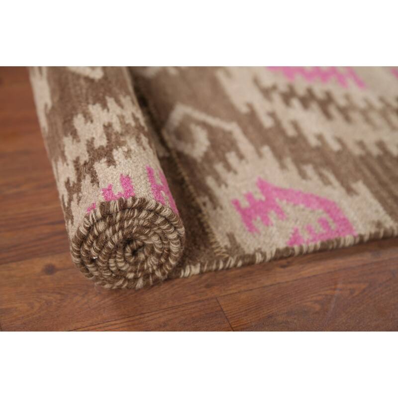 Flat Weave Pile Kilim Oriental Area Rug Hand-Knotted Wool Carpet - 4'10"x 7'10"