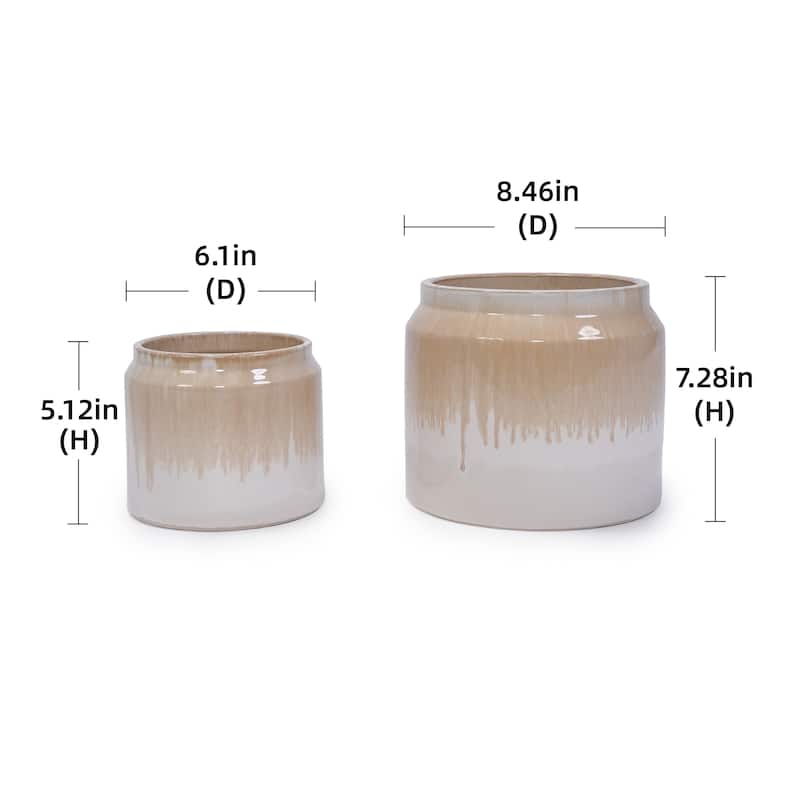 Set of 2 Gradient Ceramic Flowerpot White Brown