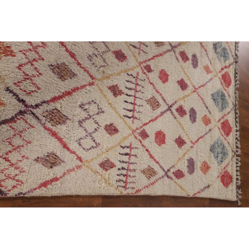 Tribal Moroccan Area Rug Handmade Beige Wool Carpet - 7'0" x 10'4"