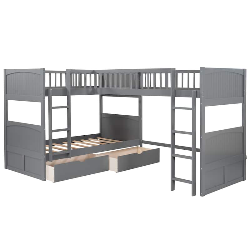 Bunk Bed with a Loft Bed Attached, with 2 Drawers