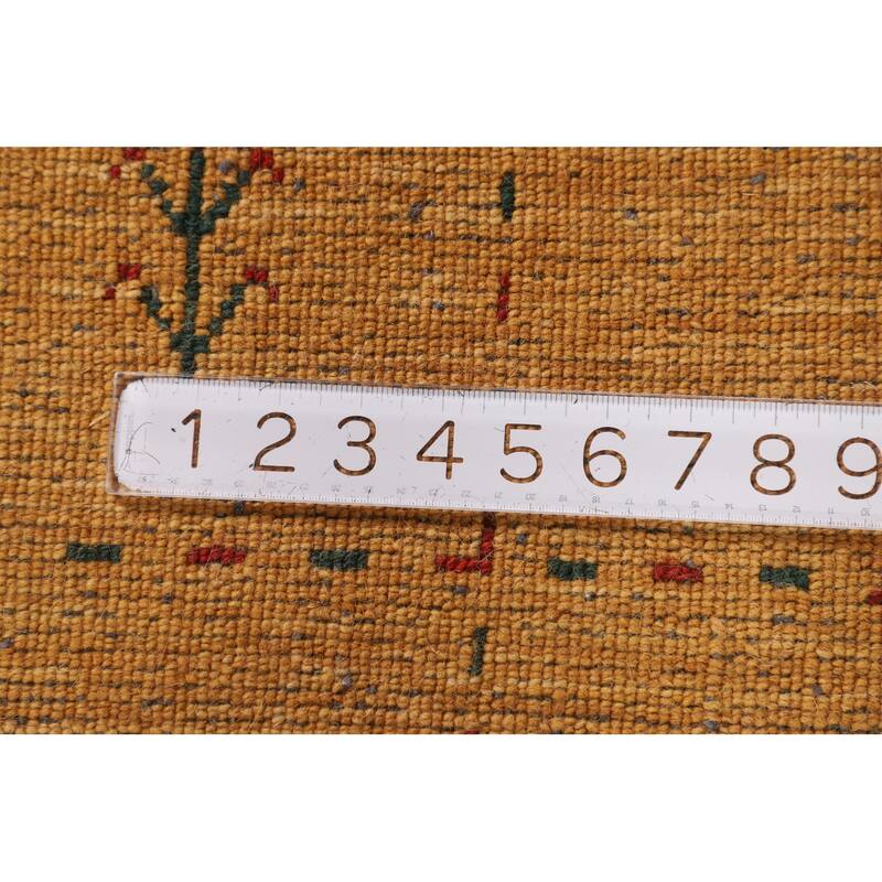 Yellow Gold Tribal Gabbeh Indian Area Rug Handmade Wool Carpet - 7'9